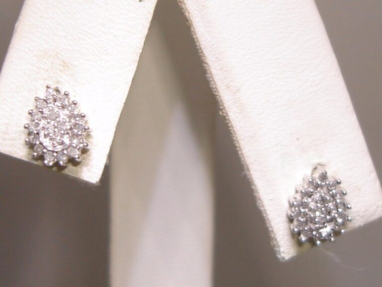 Sterling silver diamond cluster earrings, pear shape