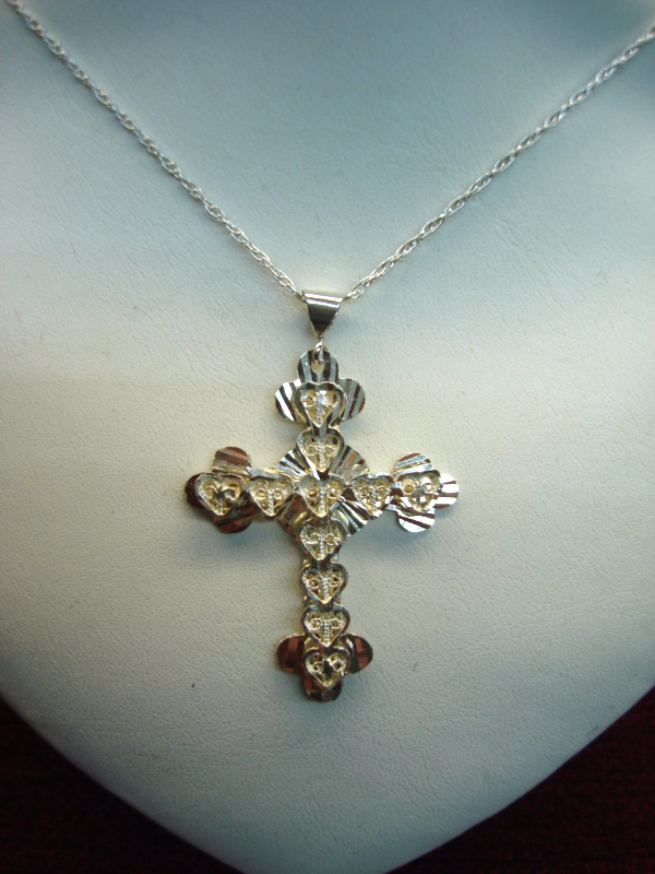 Sterling silver cross necklace with 26-inch chain, pre-owned