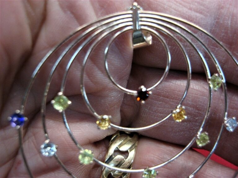 Sterling silver gemstone circle pendant with amethyst, peridot, and topaz