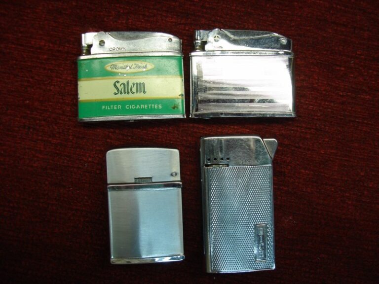 Vintage cigarette lighters: Salem, Penguin, Hadson, and Bentley