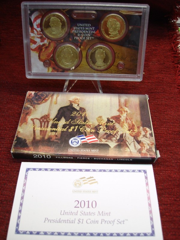 2010 U.S. Presidential Dollar Proof Set featuring Millard Fillmore, Franklin Pierce, James Buchanan, and Abraham Lincoln