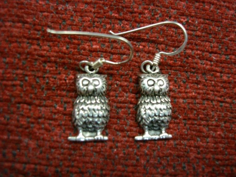 Sterling silver owl earrings with intricate detailing
