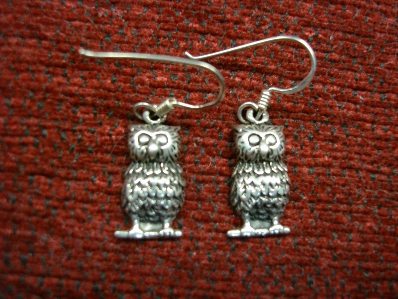 Sterling silver owl earrings with intricate detailing