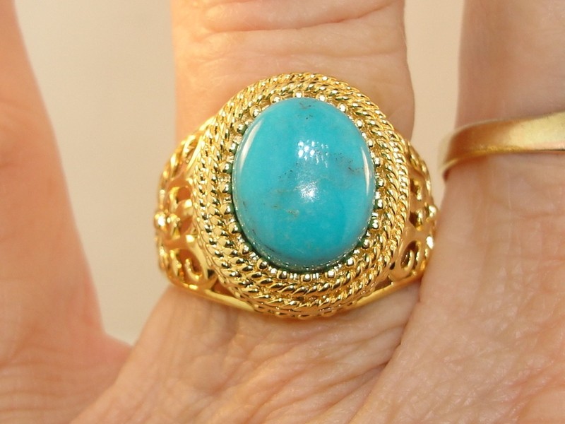 Sterling silver turquoise filigree ring with gold wash