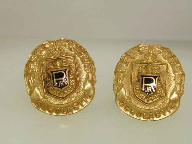 Vintage J.F. Reynolds High School cufflinks from the 1940s-50s, 12KT gold-filled, engraved '7th Grade' and '8th Grade'