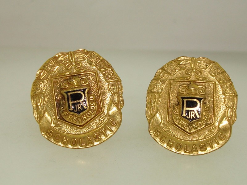 Vintage J.F. Reynolds High School cufflinks from the 1940s-50s, 12KT gold-filled, engraved '7th Grade' and '8th Grade'