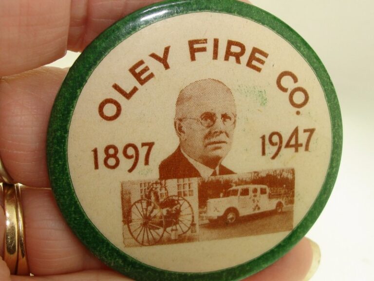 Antique 1947 Oley Fire Co. Sesquicentennial celluloid button