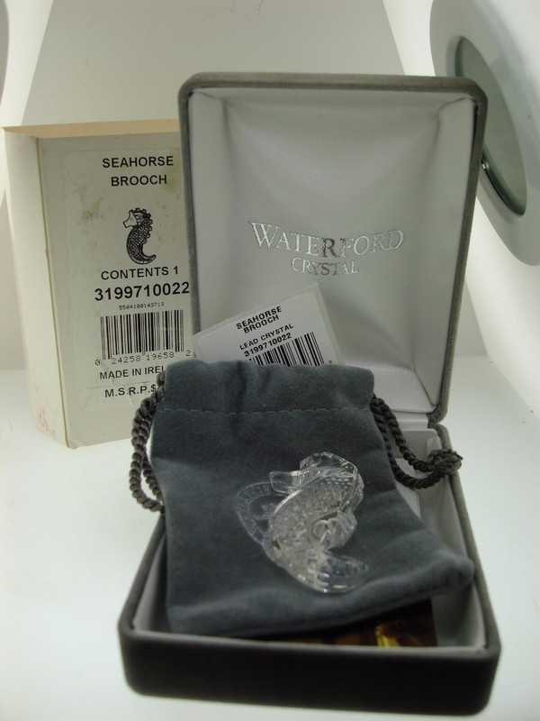 Vintage Waterford lead crystal seahorse brooch