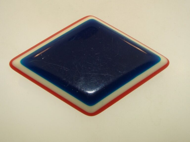 Vintage 1950s Patriotic Lucite Pin, Red, White & Blue Diamond Shape