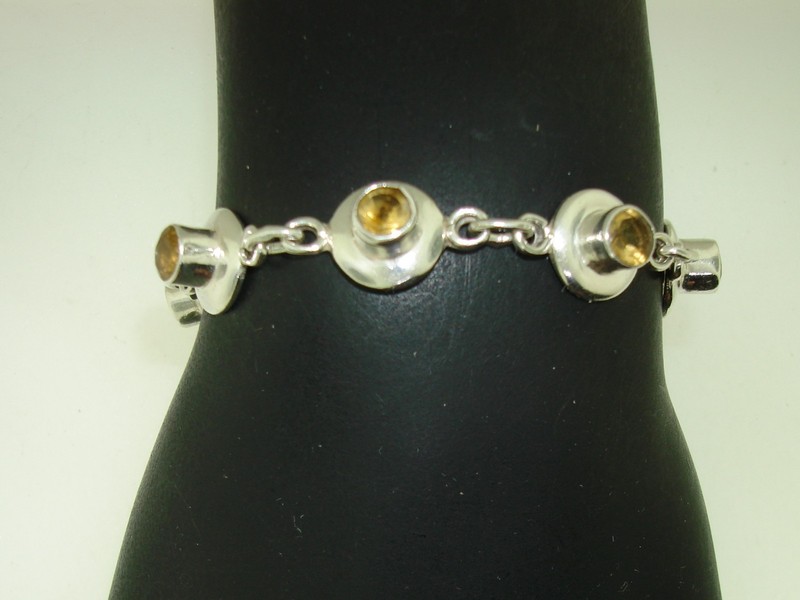 Artisan sterling silver bracelet with 1 carat citrine gemstones