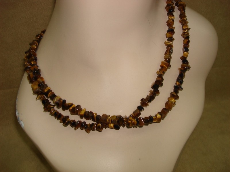 40-inch sterling silver tiger eye nugget necklace