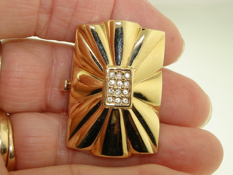 Vintage Monet gold-tone rhinestone scarf or sash clip