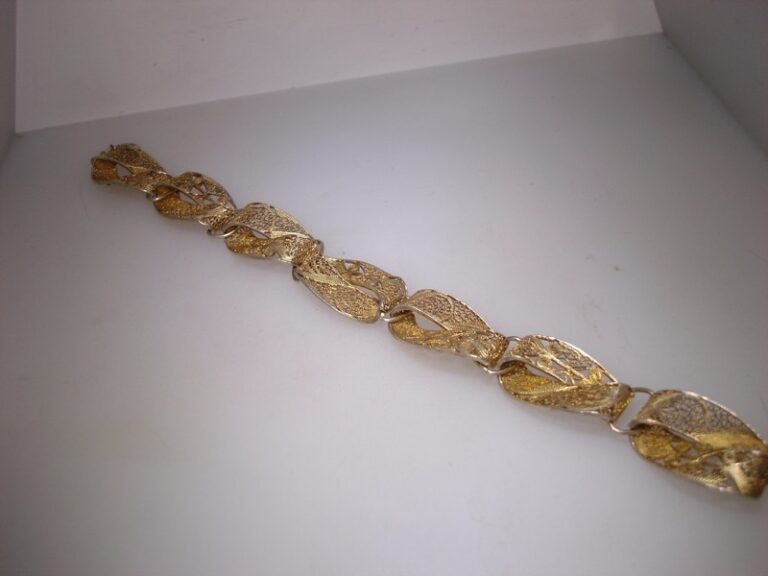 Art Nouveau gold washed silver filigree bracelet, 1920s-30s vintage