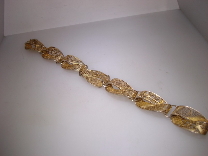 Art Nouveau gold washed silver filigree bracelet, 1920s-30s vintage