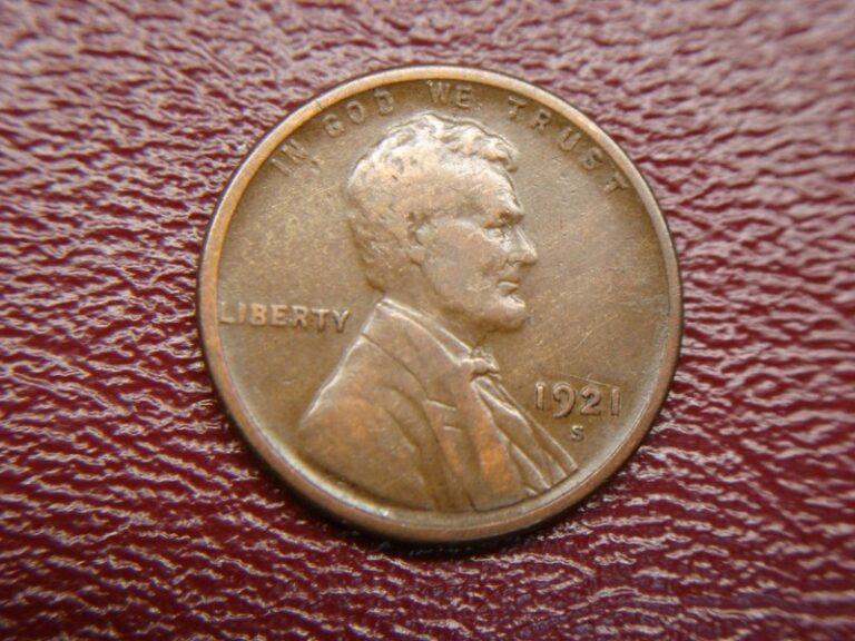1921-S Lincoln cent with chocolate brown toning and sharp details