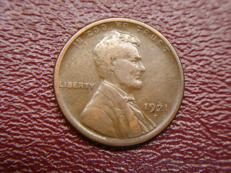 1921-S Lincoln cent with chocolate brown toning and sharp details