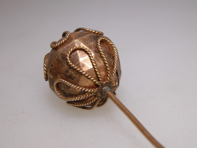 Antique Victorian rose gold filled hat pin with a unique triangle design