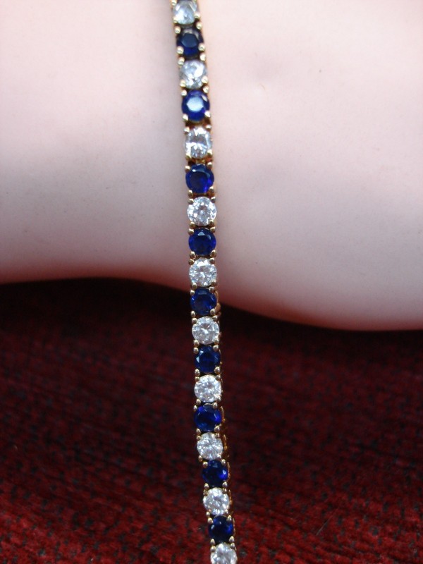 Sparkling sterling silver gold vermeil bracelet with blue and diamond simulants
