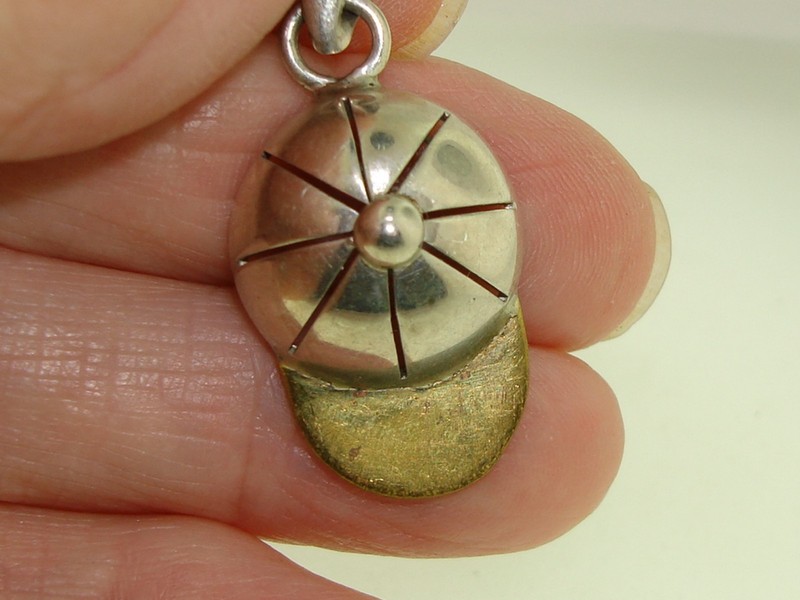 Vintage Mexico 925 Sterling Silver & Brass Equestrian Jockey Cap Pendant