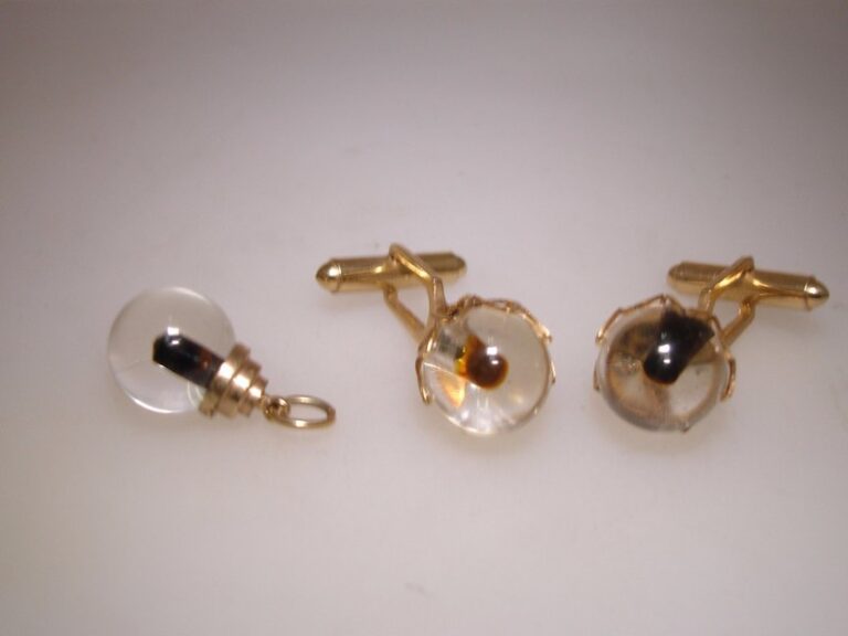 Vintage 1950s gold-tone glass ball cufflinks and pendant set