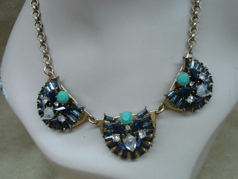 Vintage J.Crew rhinestone necklace with blue and green stones