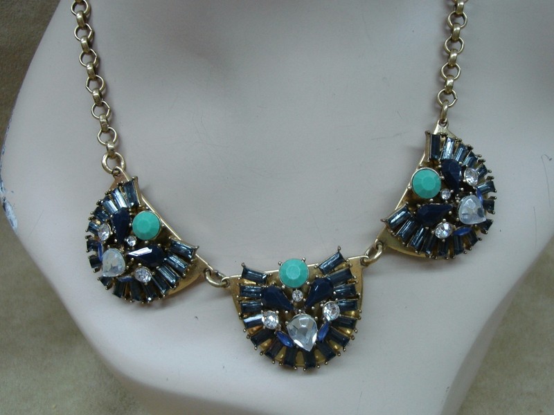 Vintage J.Crew rhinestone necklace with blue and green stones
