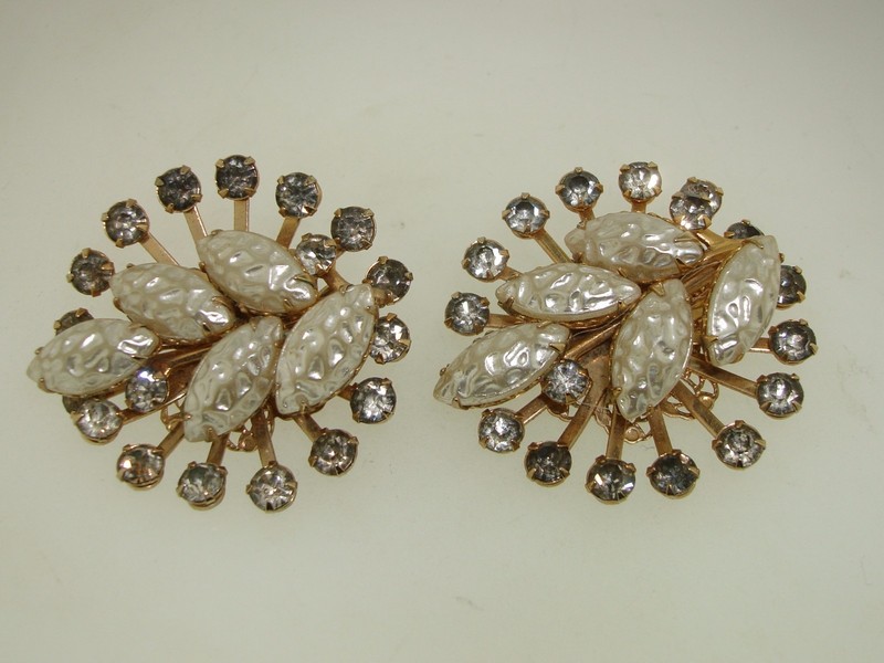 Vintage 1950s clip-on earrings with lucite and rhinestone design