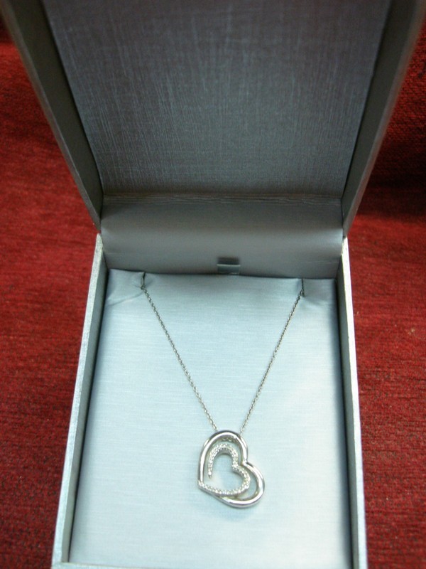 Zales Double Heart Diamond Pendant in Sterling Silver