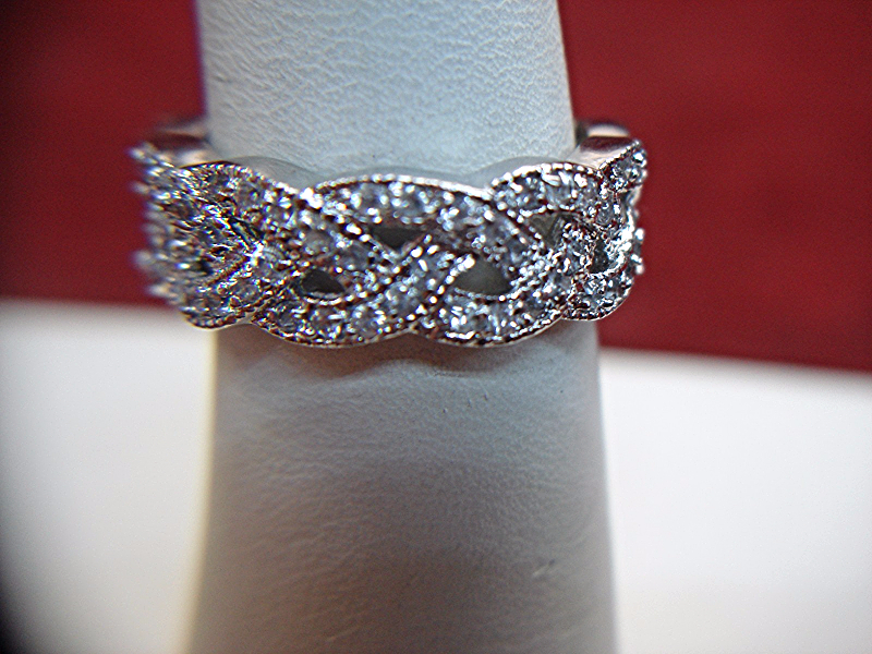 Sterling Silver Basket-Weave Ring with Cubic Zirconia