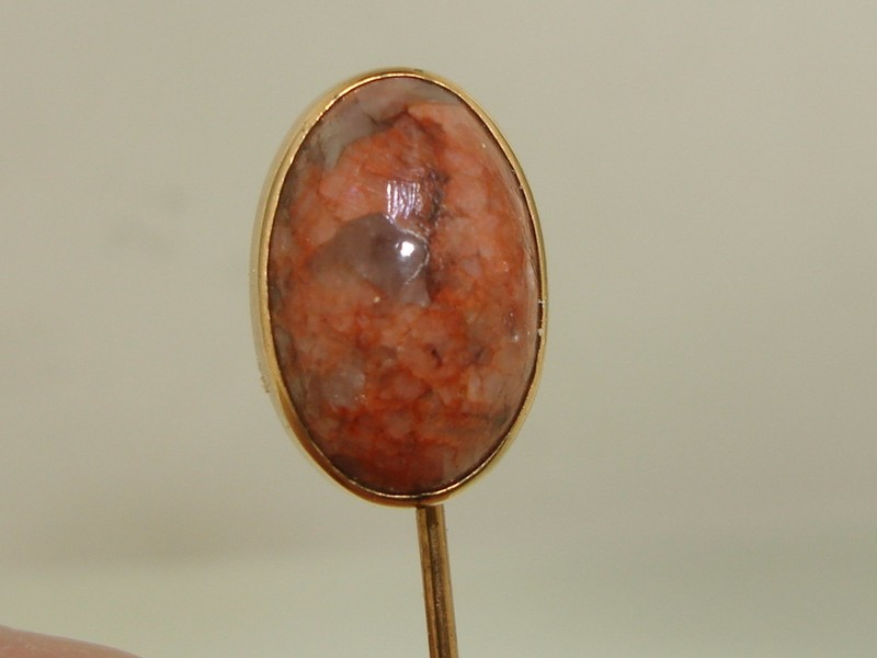 Antique Victorian rose gold filled rhodochrosite stick pin with 16.5mm cabochon