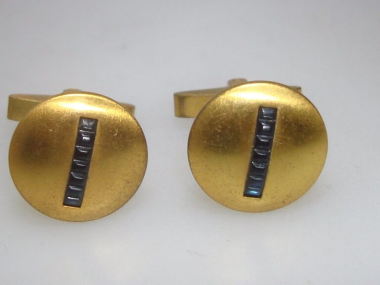 Vintage Art Deco cufflinks with rich gold wash and blue lucite