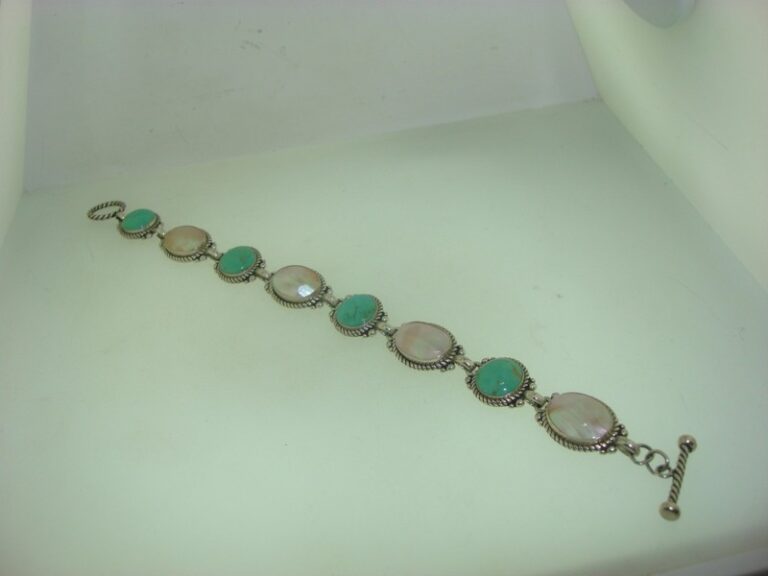 Carolyn Relios Pollack sterling silver bracelet with turquoise and mother of pearl cabochons