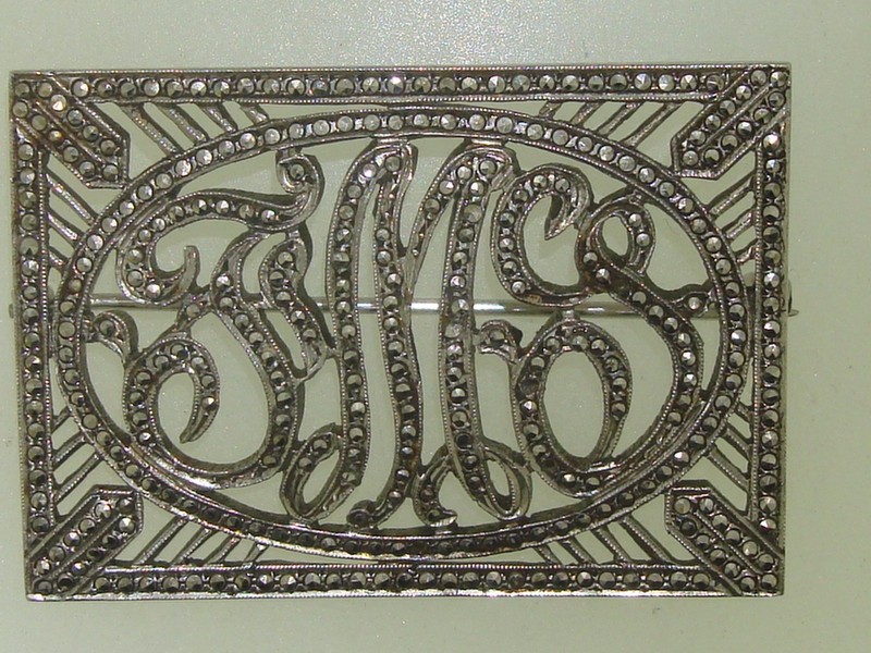 Vintage Harry Iskin Art Deco Marcasite Initial Pin