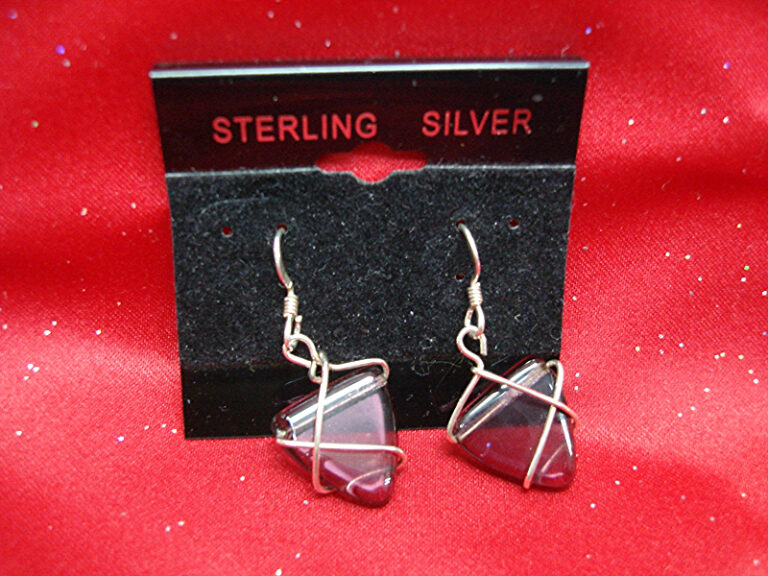 Sterling silver triangle purple glass dangle earrings