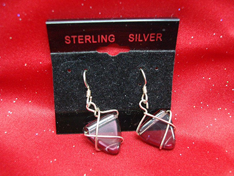 Sterling silver triangle purple glass dangle earrings
