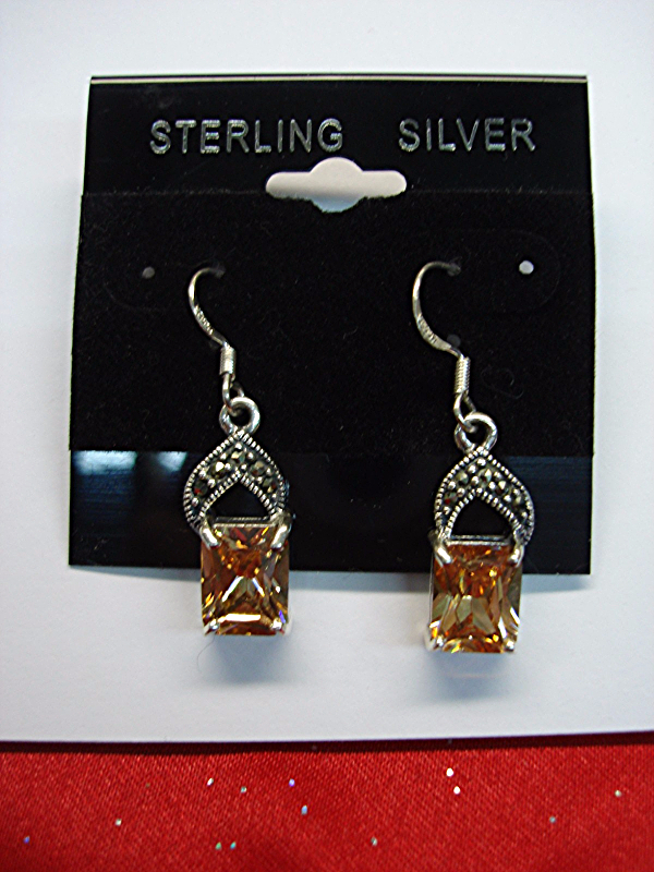 Vintage style sterling silver earrings with champagne stones and marcasites