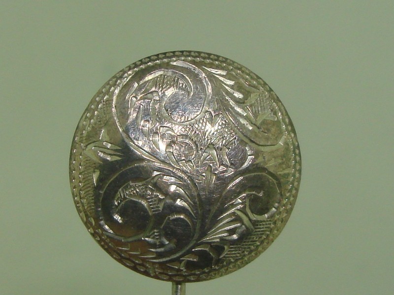 Vintage sterling silver stick pin from Siam (Thailand), 1950s-60s, with intricate etched design