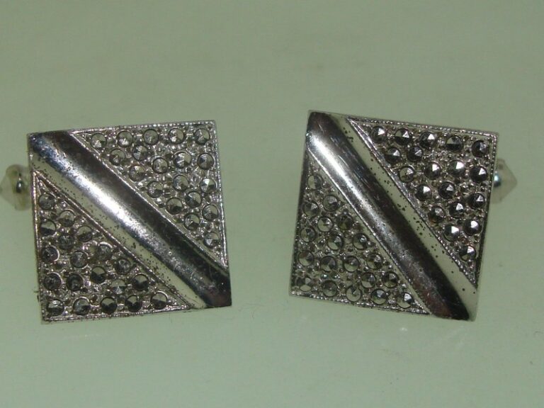 Vintage 1951 B&K sterling silver and marcasite cufflinks