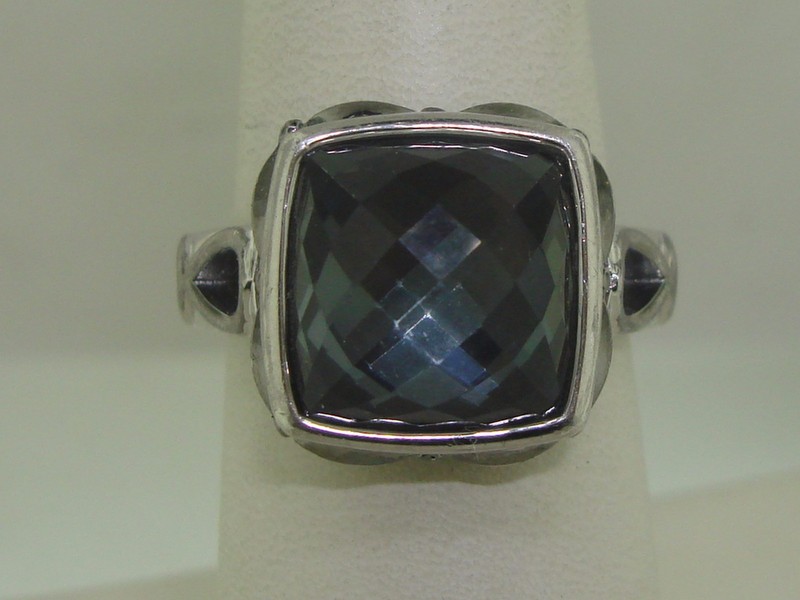 Hera Lido Sterling Silver Cushion Cut Hematite Ring, Size 7