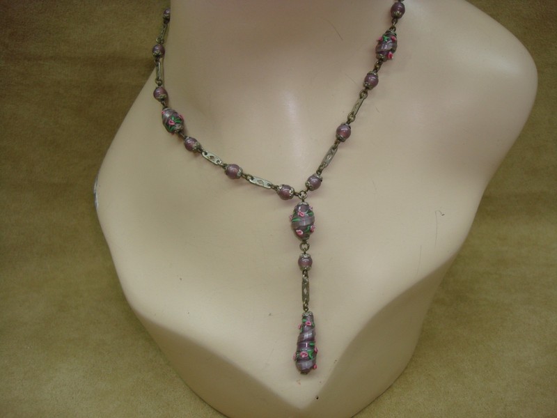 Vintage Murano Glass Wedding Cake Bead Necklace