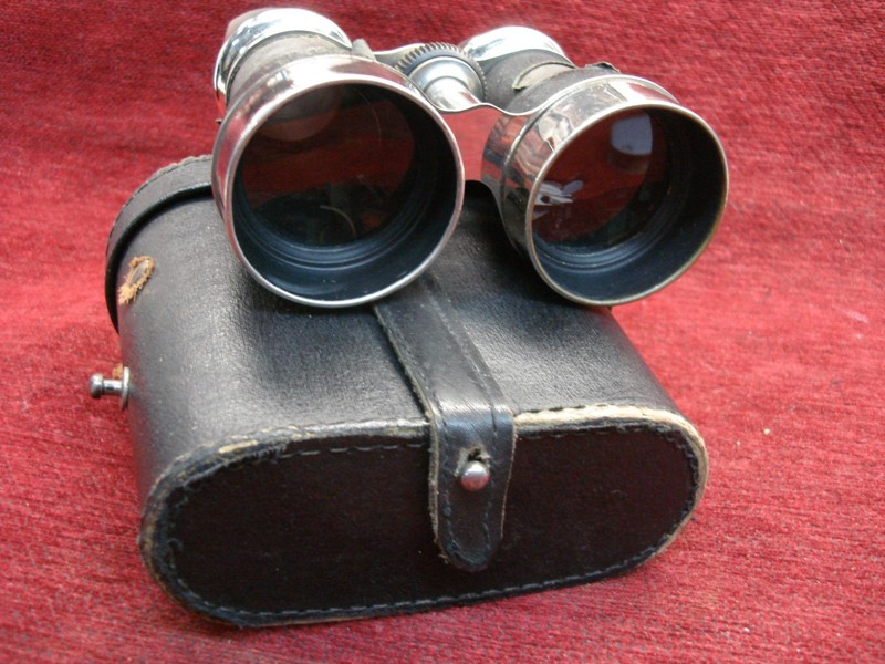 Vintage Chevalier leather-covered binoculars with case