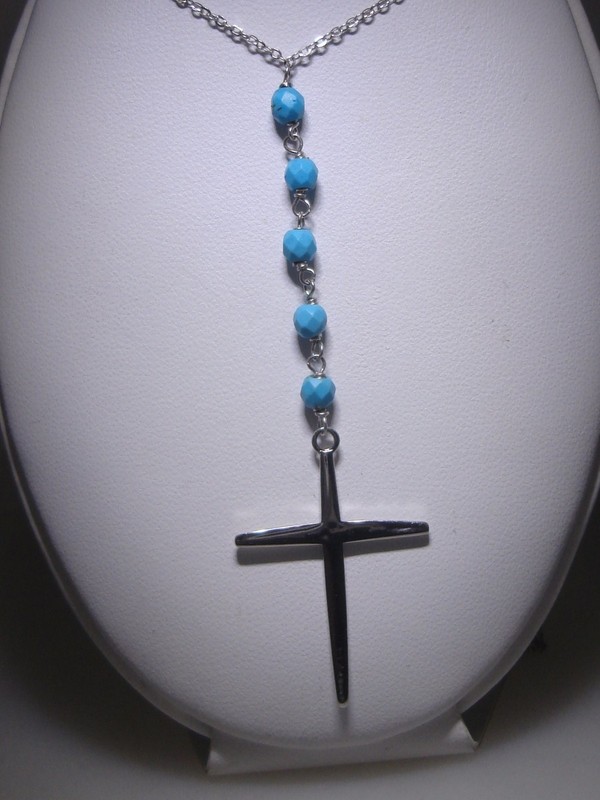 Sterling silver and turquoise cross necklace with 925 stamp