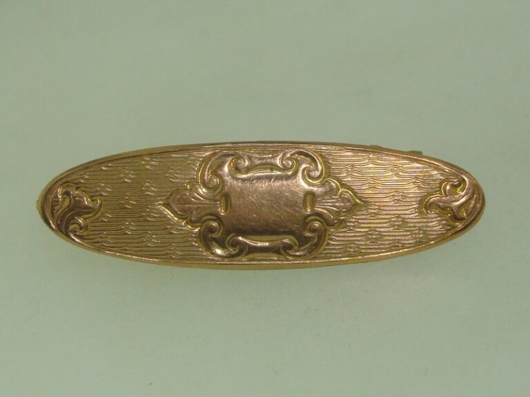 Art Nouveau rose gold filled pin with alligator clip, floral and fleur-de-lis design