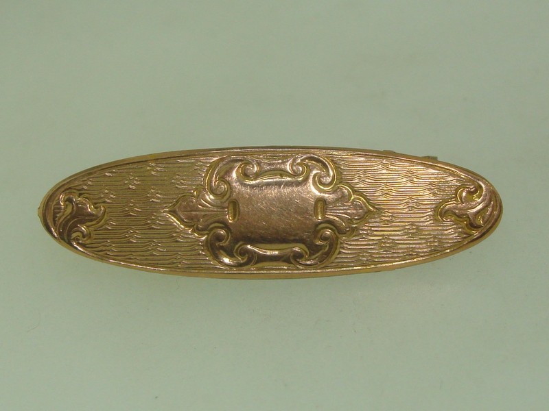 Art Nouveau rose gold filled pin with alligator clip, floral and fleur-de-lis design