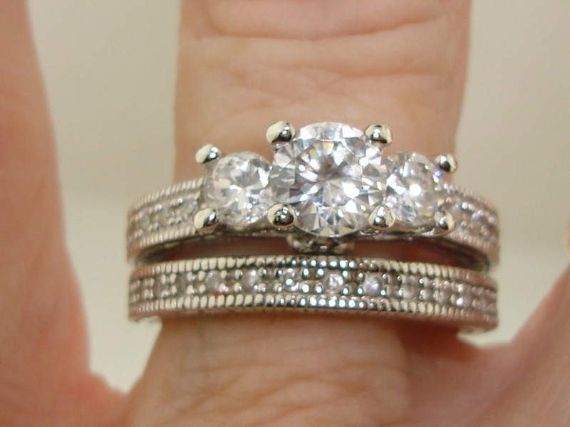 Sterling silver engagement and wedding ring set with CZ stones