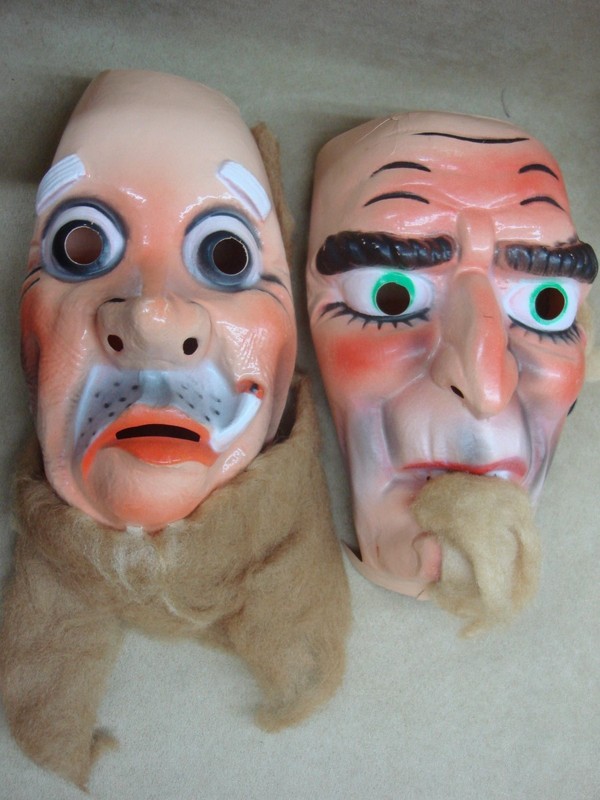 Pair of vintage 1960s French Halloween masks