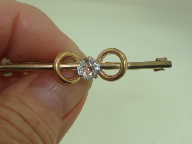 Victorian Rose Gold Filled Bar Pin with Sparkling Paste Stone
