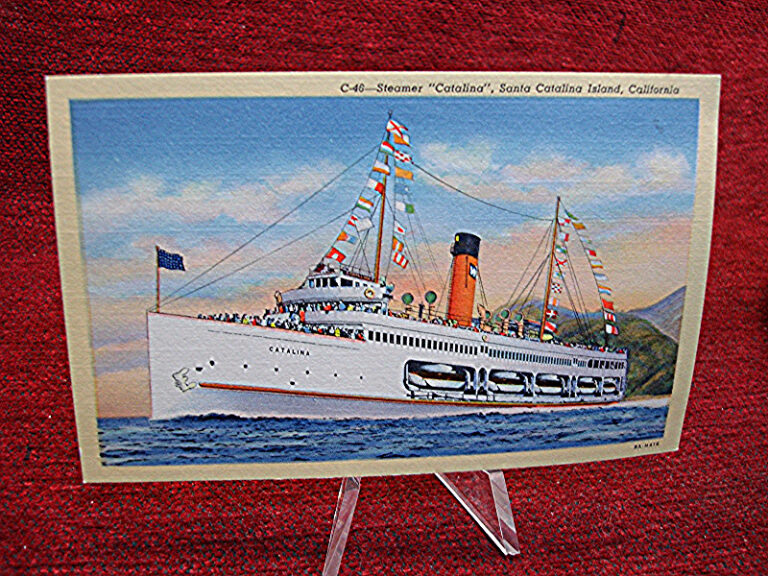 Vintage linen postcard of the Catalina steamer from Santa Catalina Island, California