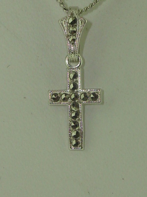 Sterling silver marcasite cross necklace for girls