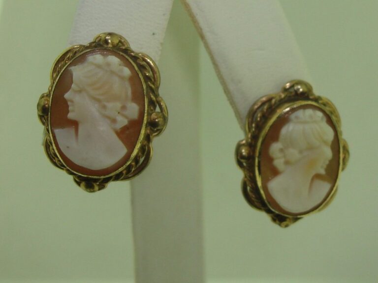 Vintage 1950s Admark 12K Gold Filled Carved Shell Cameo Earrings